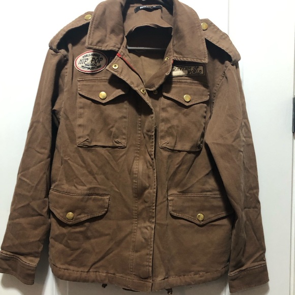 Nikki D womans size large pit to pit 22 Bomber brown jacket zipper - Picture 6 of 11